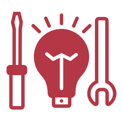 Icon: Glühbirne, Schraubenzieher und Schraubenschlüssel