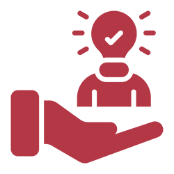 Icon: Hand und Person mit Glühbirne als Kopf mit Haken