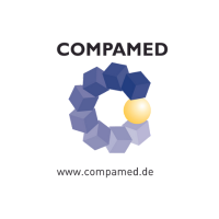 Das Logo von Compamed ist ein violetter Kreis mit einer gelben Kugel in der Mitte.