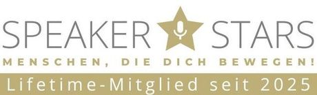 Speaker Stars Logo mit Stern und Mikrofon, „Lifetime Member seit 2025“ auf Deutsch.