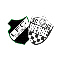 Logos der Fußballmannschaften LFC Laer und SC Werne 02. Eines ist grün und schwarz, das andere schwarz und weiß mit einem Schachbrettmuster.