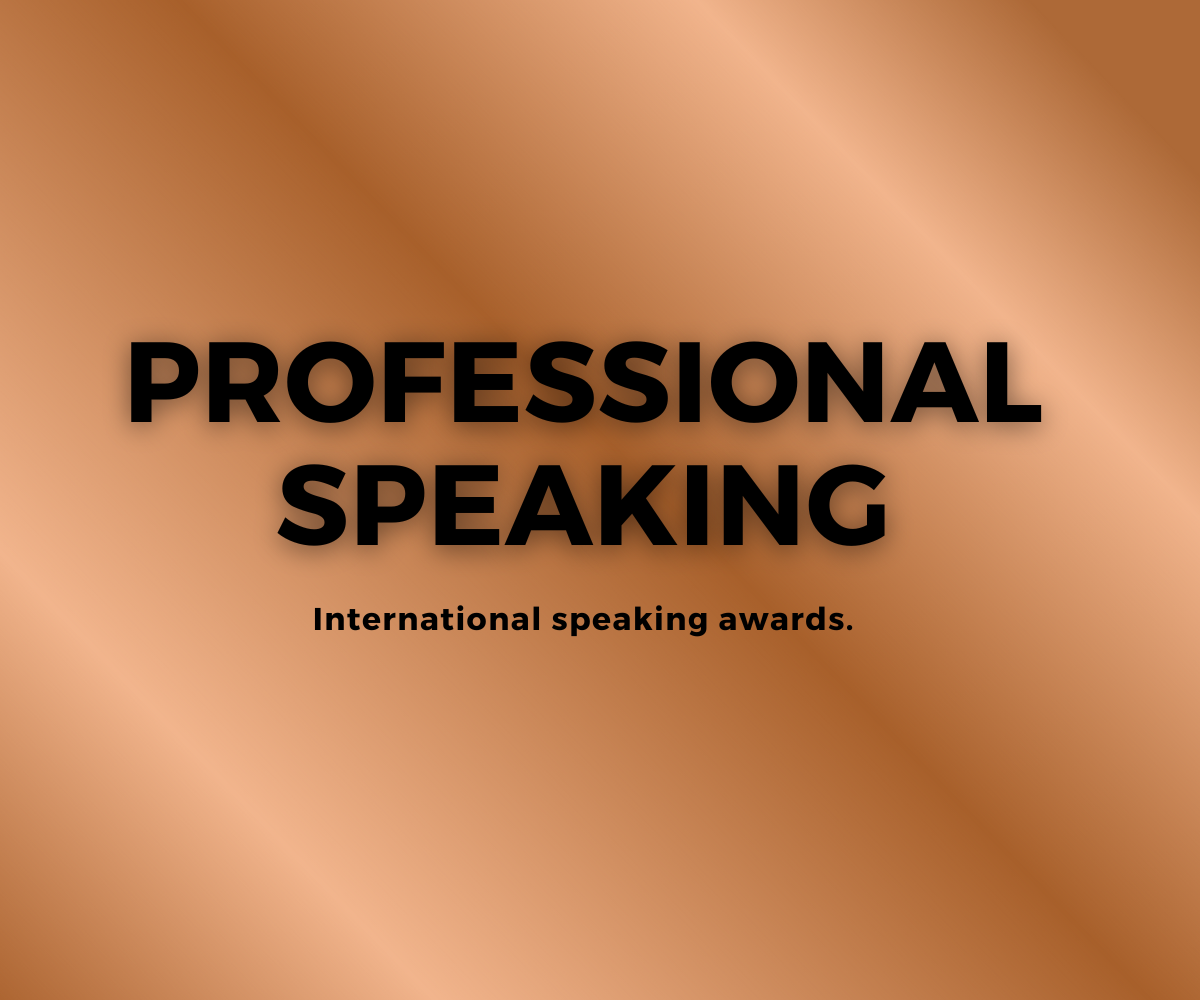 Ein Schild mit der Aufschrift „Professional Speaking International Speaking Awards“