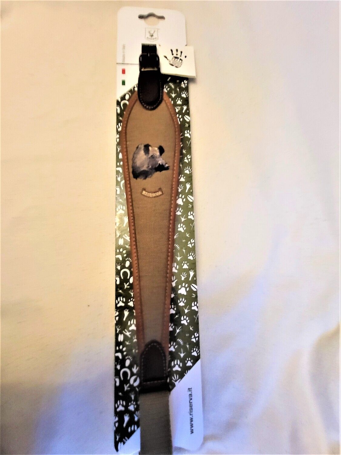 Bretelle marron motif Sanglier en Lin et Néoprène Riserva