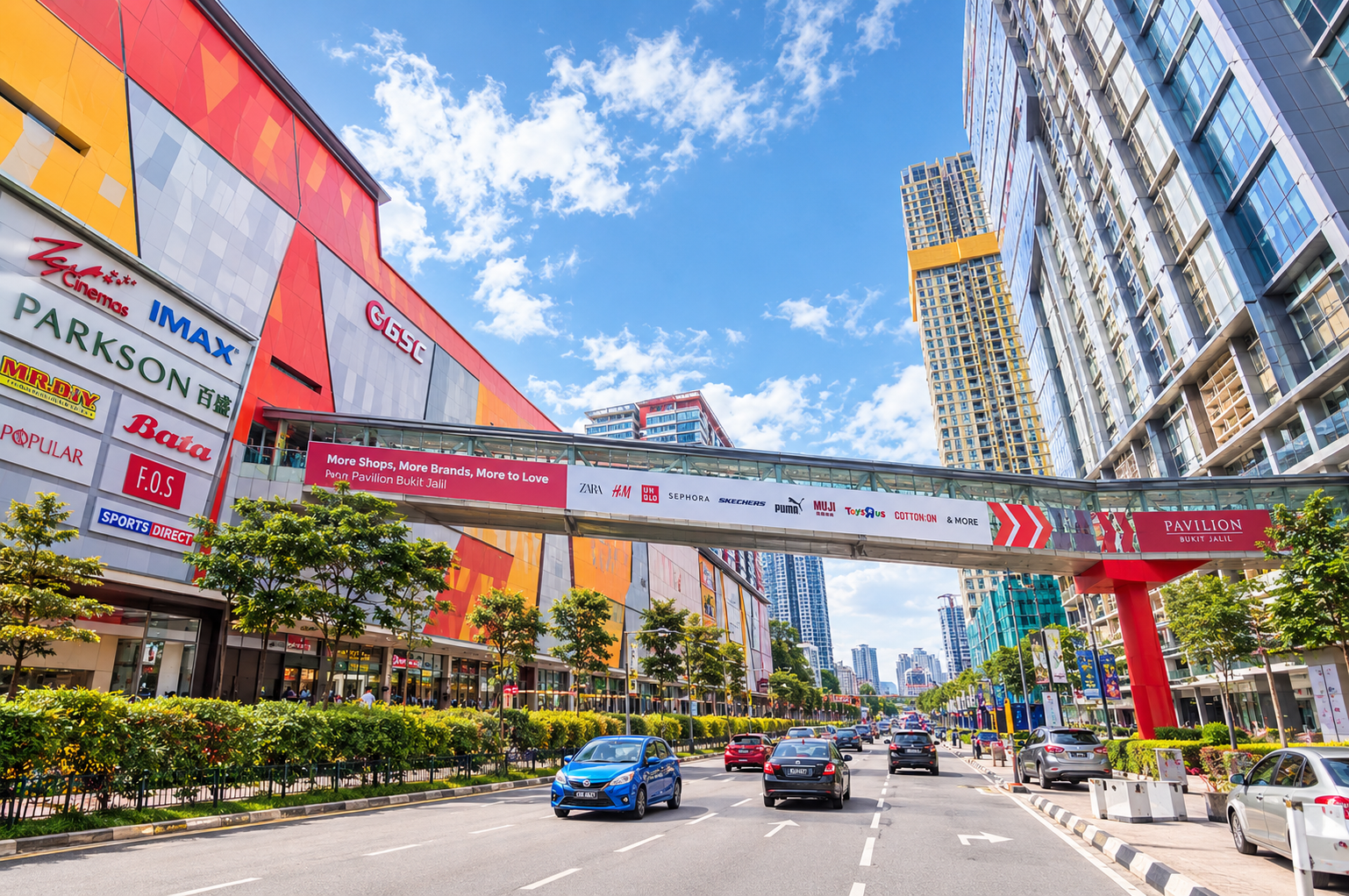 MRT Kajang Line train arriving at station in Kuala Lumpur, near malls like Pavilion KL and TRX