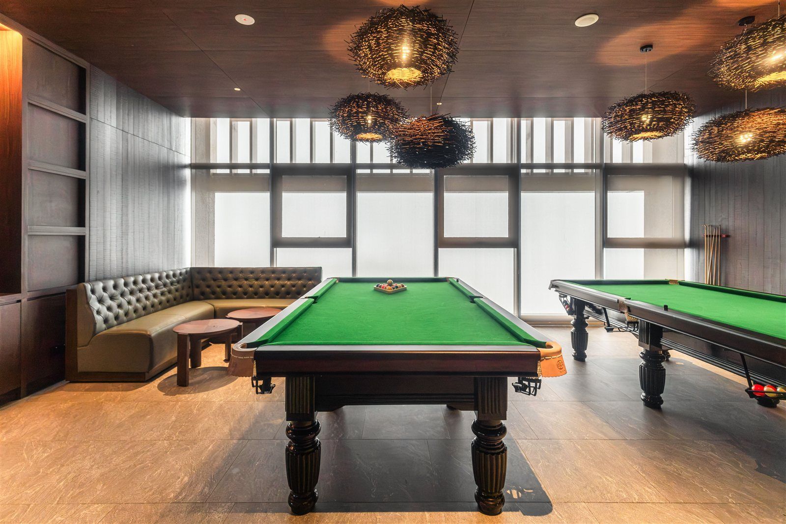 Billiards lounge with snooker tables