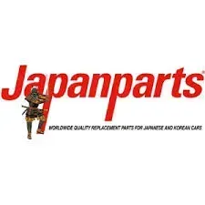 Logotipo da Japanparts: texto vermelho, ilustração de um samurai e texto descrevendo as peças de reposição.