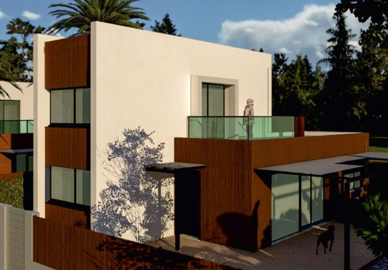 Impresión artística de una casa con balcón.