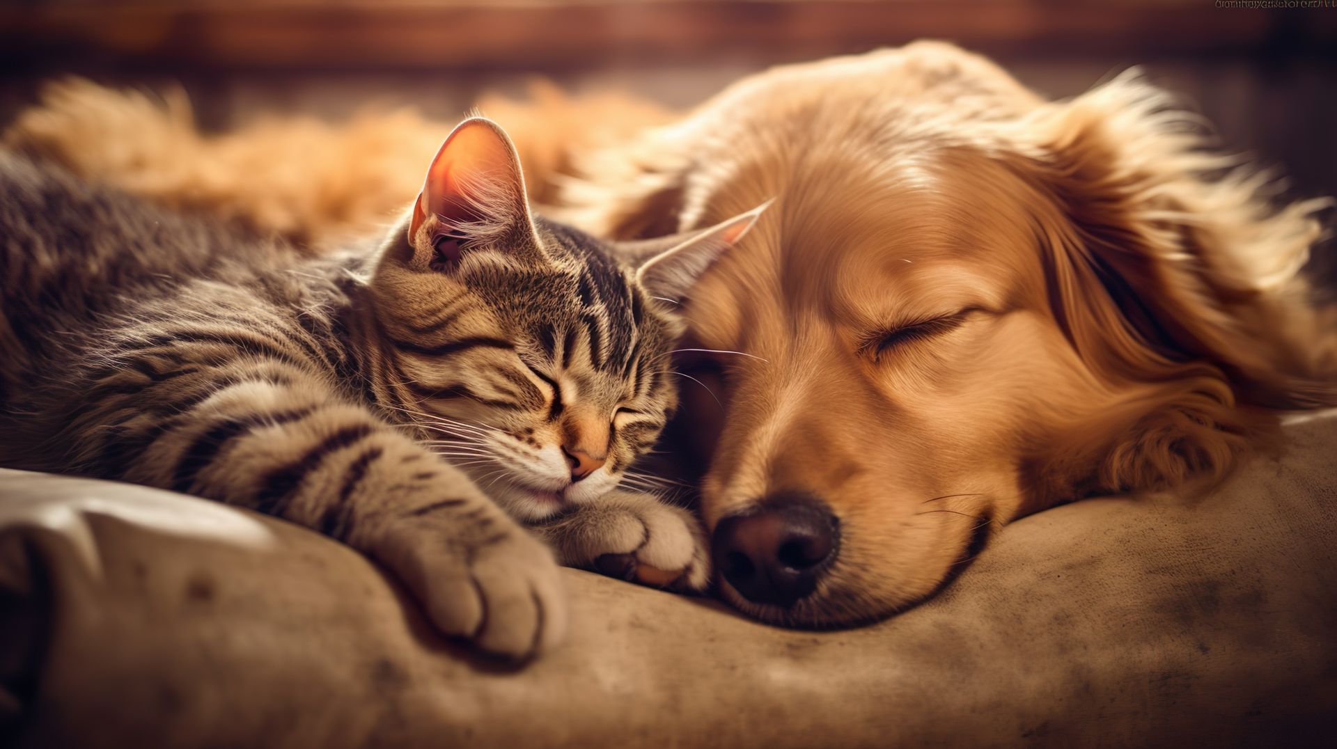 Chien et chat qui font la sieste