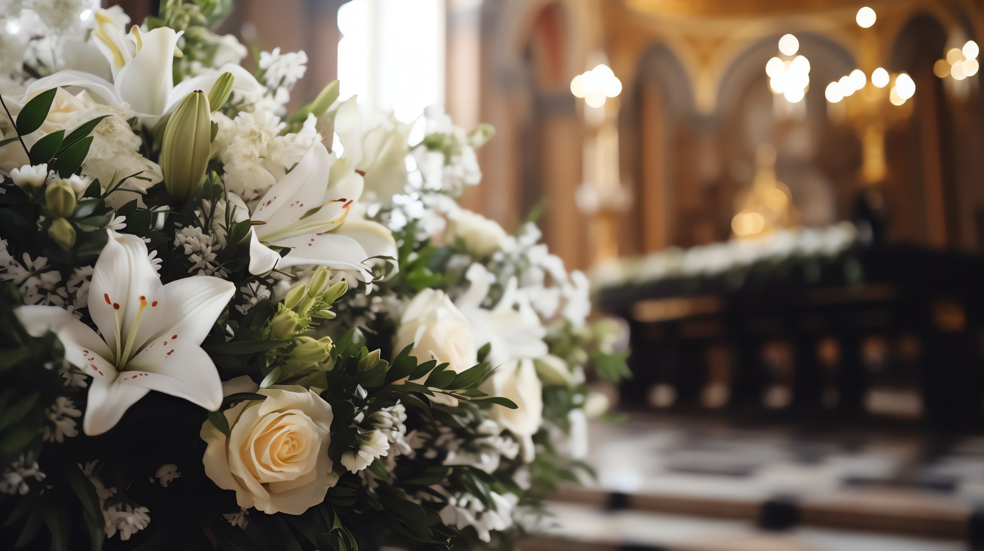 Bouquet de fleurs blanches lors d'une cérémonie funéraire
