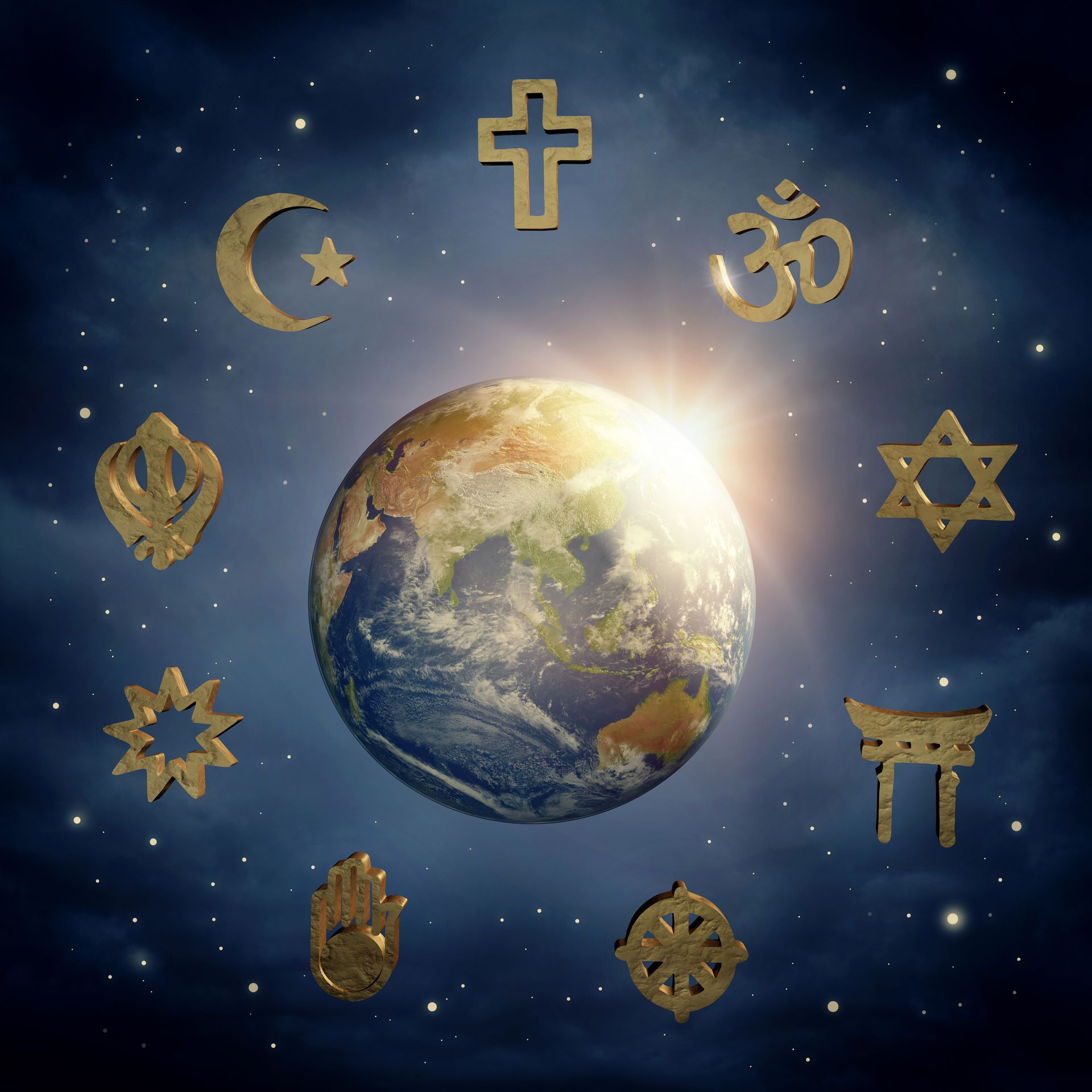 Terre avec signes de religion humaine