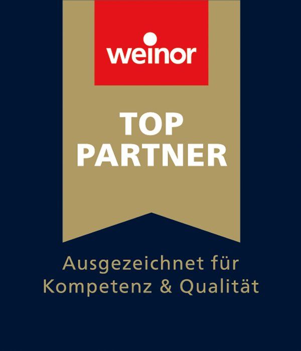 Ein weinor Top-Partner-Logo auf dunkelblauem Hintergrund