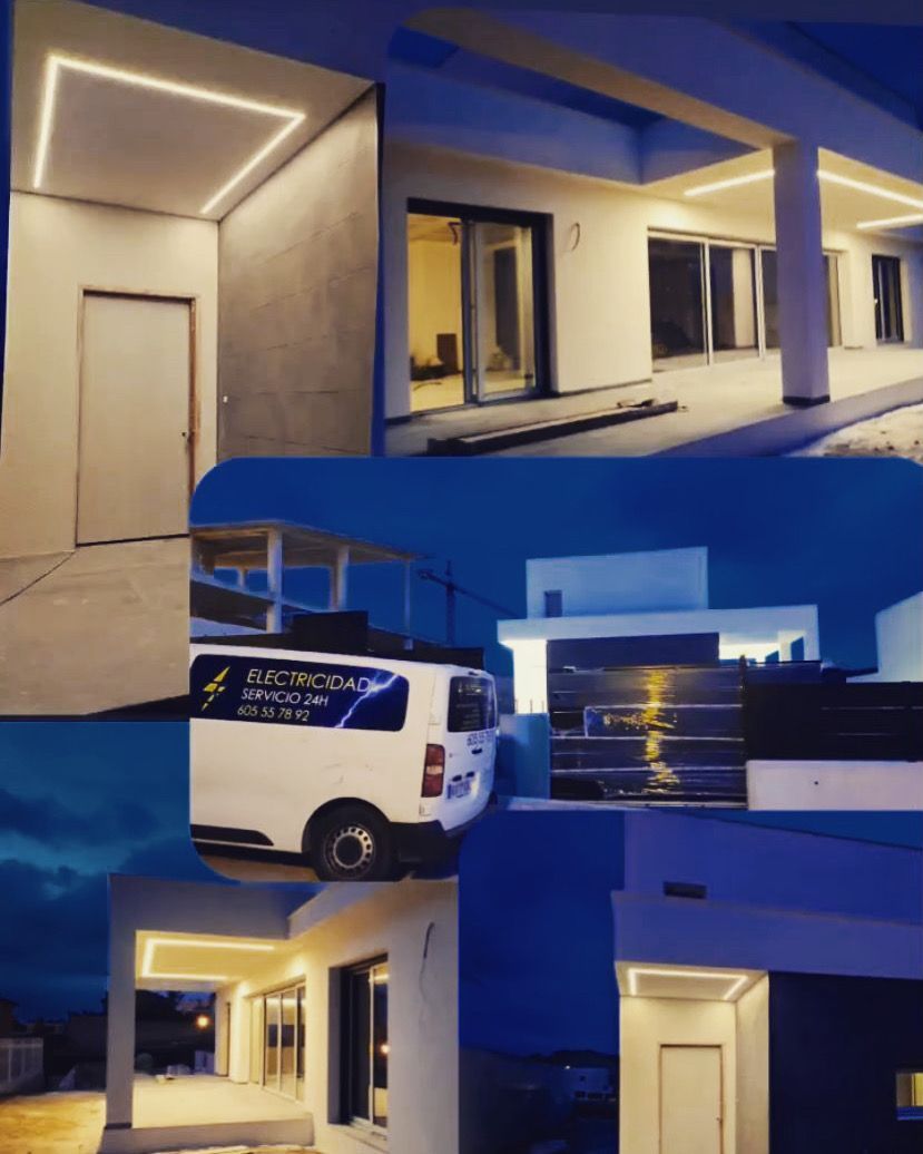 Un collage de imágenes de una casa y una furgoneta.