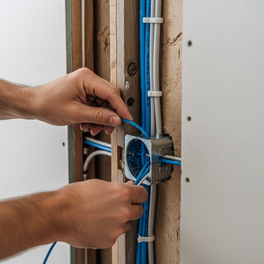 Una persona está instalando cables eléctricos en una pared.