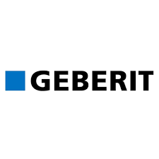 Le logo Geberit présente un carré bleu à gauche du mot « GEBERIT » en lettres capitales noires, grasses et sans empattement.