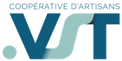 Logo de la Coopérative d'Artisans VST, représentant les lettres VST en bleu et turquoise avec un point turquoise à gauche.