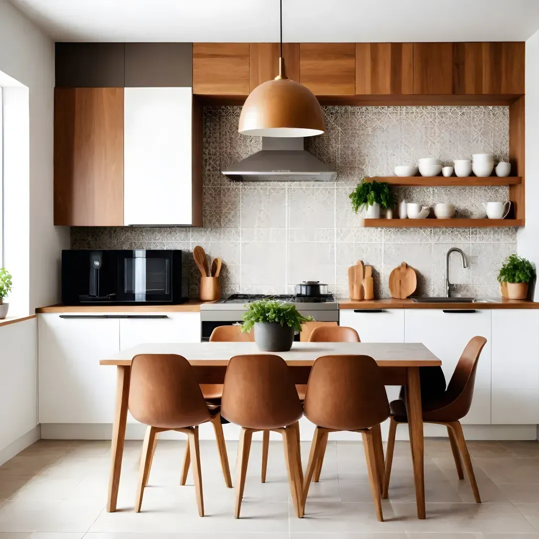 Una cocina con una mesa y sillas.