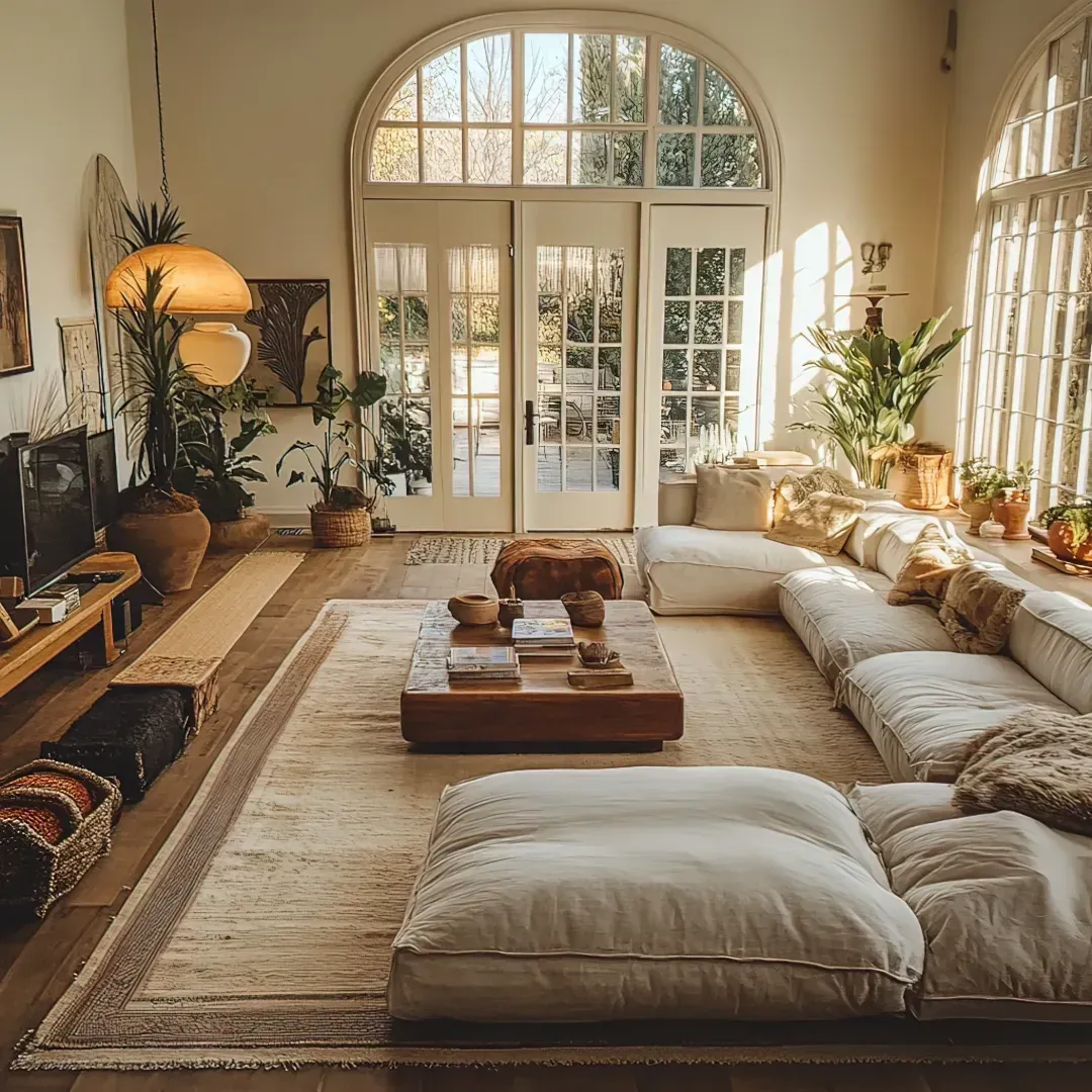 Una sala de estar llena de muebles y una gran ventana.