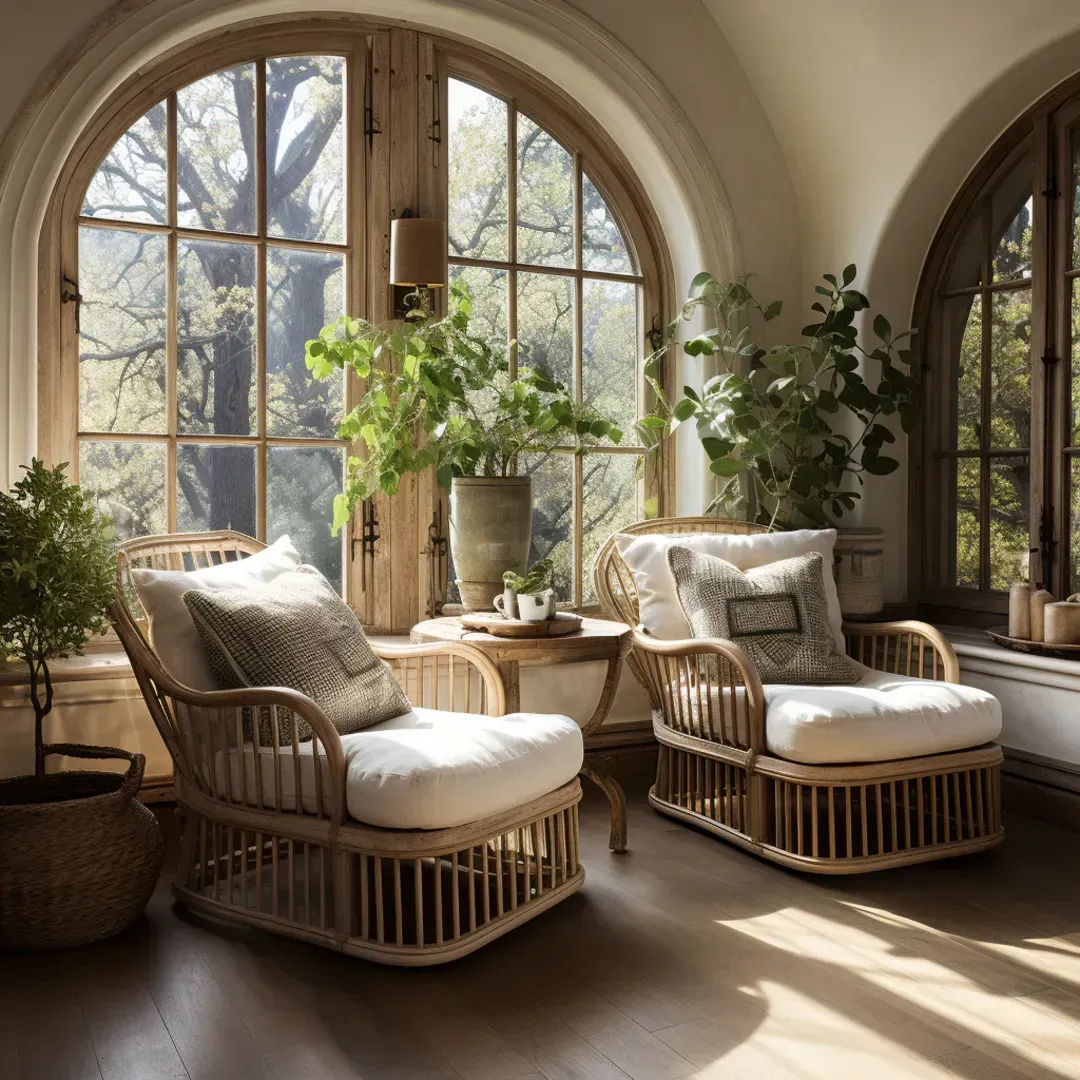 Una habitación con dos sillas y una mesa frente a una ventana.