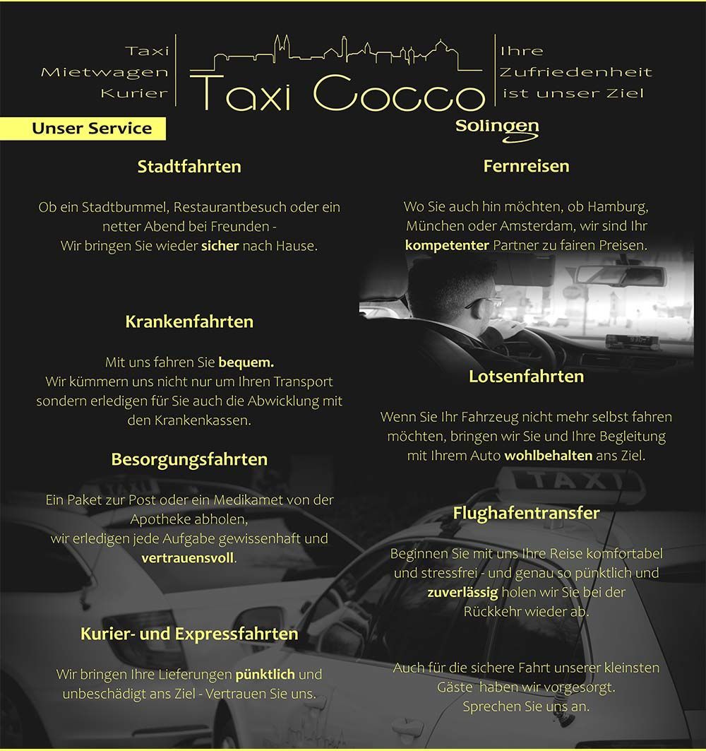 Ein Flyer für ein Taxiunternehmen namens Taxi Coco