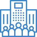 Icon drei Hochhäuser mit Menschen davor