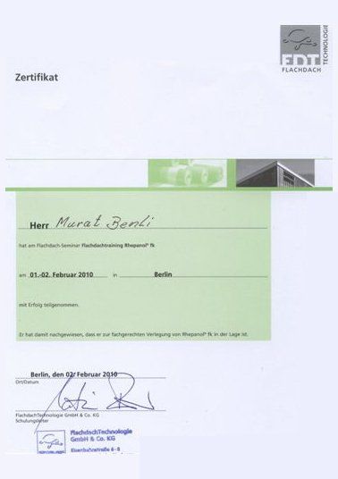 Zertifikat Witzger Bedachungen GmbH