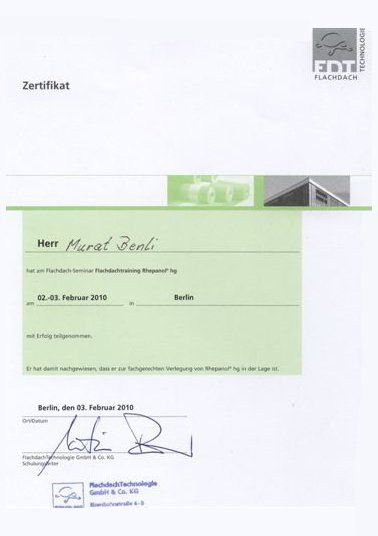 Zertifikat Witzger Bedachungen GmbH