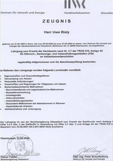 Zeugnis Witzger Bedachungen GmbH