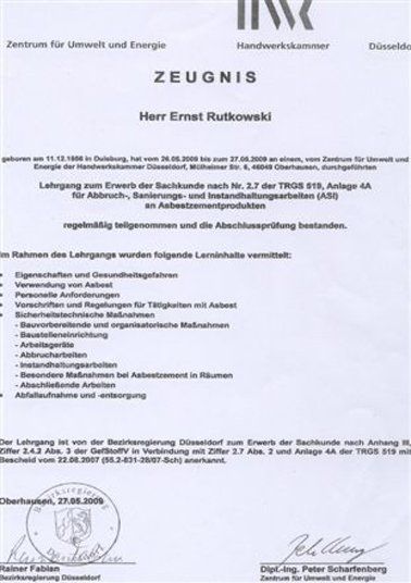 Zeugnis Witzger Bedachungen GmbH