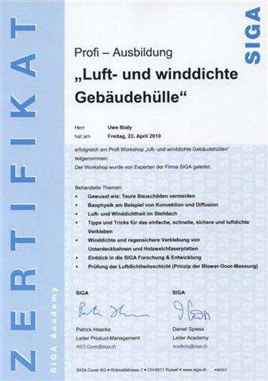 Zertifikat Witzger Bedachungen GmbH