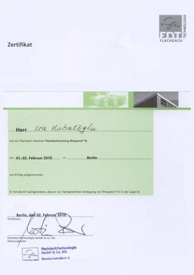 Zertifikat Witzger Bedachungen GmbH