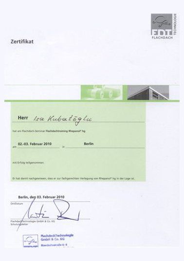 Zertifikat Witzger Bedachungen GmbH