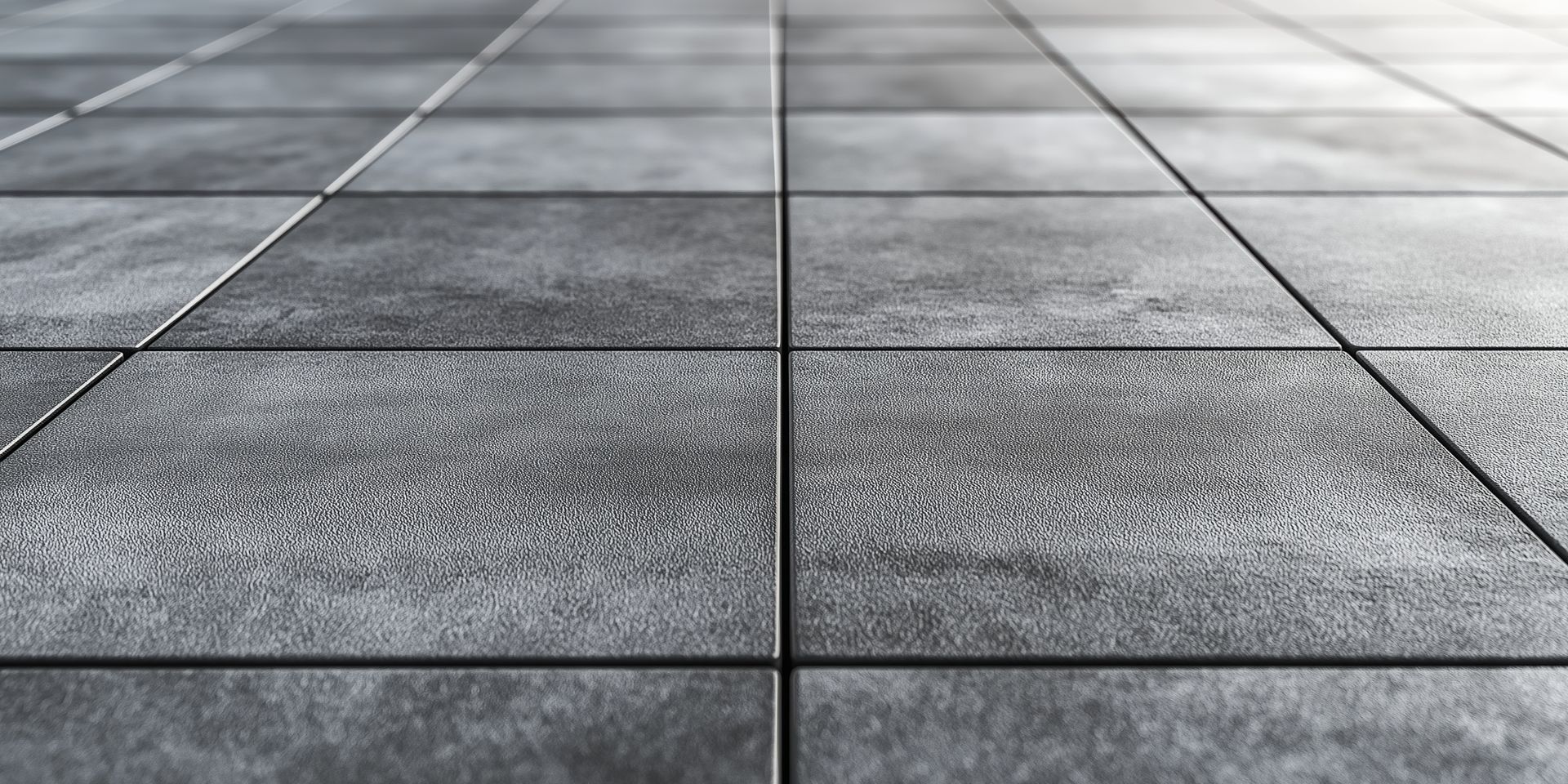 Eine Nahaufnahme eines grau gefliesten Bodens mit einer Straße im Hintergrund.