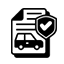 Un icono en blanco y negro de un automóvil y un escudo con una marca de verificación.
