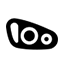 Un logotipo en blanco y negro con dos círculos blancos sobre un fondo blanco.