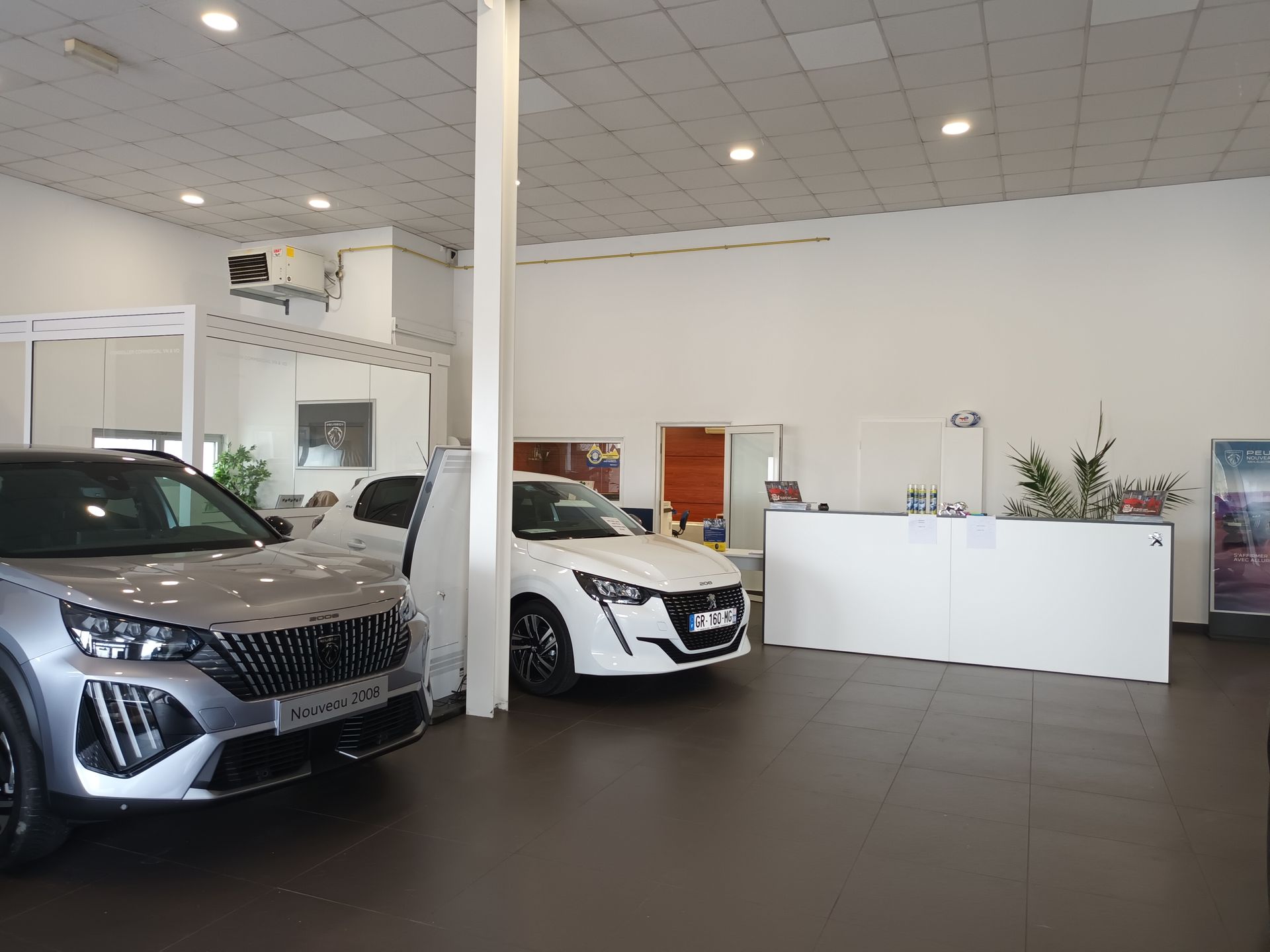 Une rangée de voitures neuves de couleurs variées garées chez un concessionnaire.