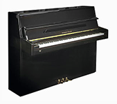 Ein schwarzes Klavier mit weißen Tasten auf weißem Hintergrund.