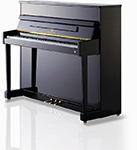 Ein schwarzes Klavier steht auf einer weißen Fläche.