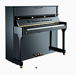 Ein schwarzes Klavier steht auf einer weißen Fläche.