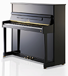 Ein schwarzes Klavier steht auf einer weißen Fläche.