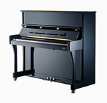 Ein schwarzes Klavier steht auf einer weißen Fläche.