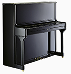 Ein schwarzes Klavier steht auf einer weißen Fläche.