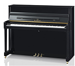 Ein schwarzes Klavier steht auf einer weißen Fläche.