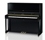 Ein schwarzes Klavier steht auf einer weißen Fläche.