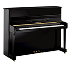 Ein schwarzes Klavier mit weißen Tasten auf weißem Hintergrund.