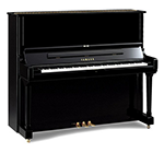 Ein schwarzes Klavier steht auf einer weißen Fläche.