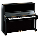 Ein schwarzes Klavier mit weißen Tasten auf weißem Hintergrund.