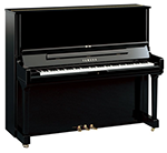 Ein schwarzes Klavier mit weißen Tasten auf weißem Hintergrund.