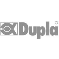 Ein schwarzweißes Logo für Dupla auf weißem Hintergrund.