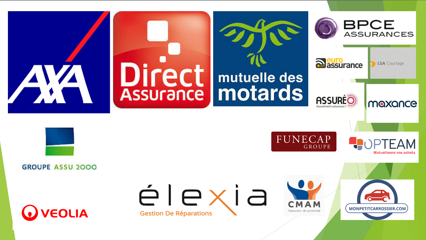 Les assurances auto avec lesquelles nous sommes en partenariat : AXA, Direct Assurance, Mutuelle des Motards, BPCE Assurances, Euro Assurance, LSA Courtage, Assuréo, Maxance, Groupe Assu 2000, Funecap Groupe, Opteam, Veolia, Élexia, CMAM, Monpetitcarrossier.com