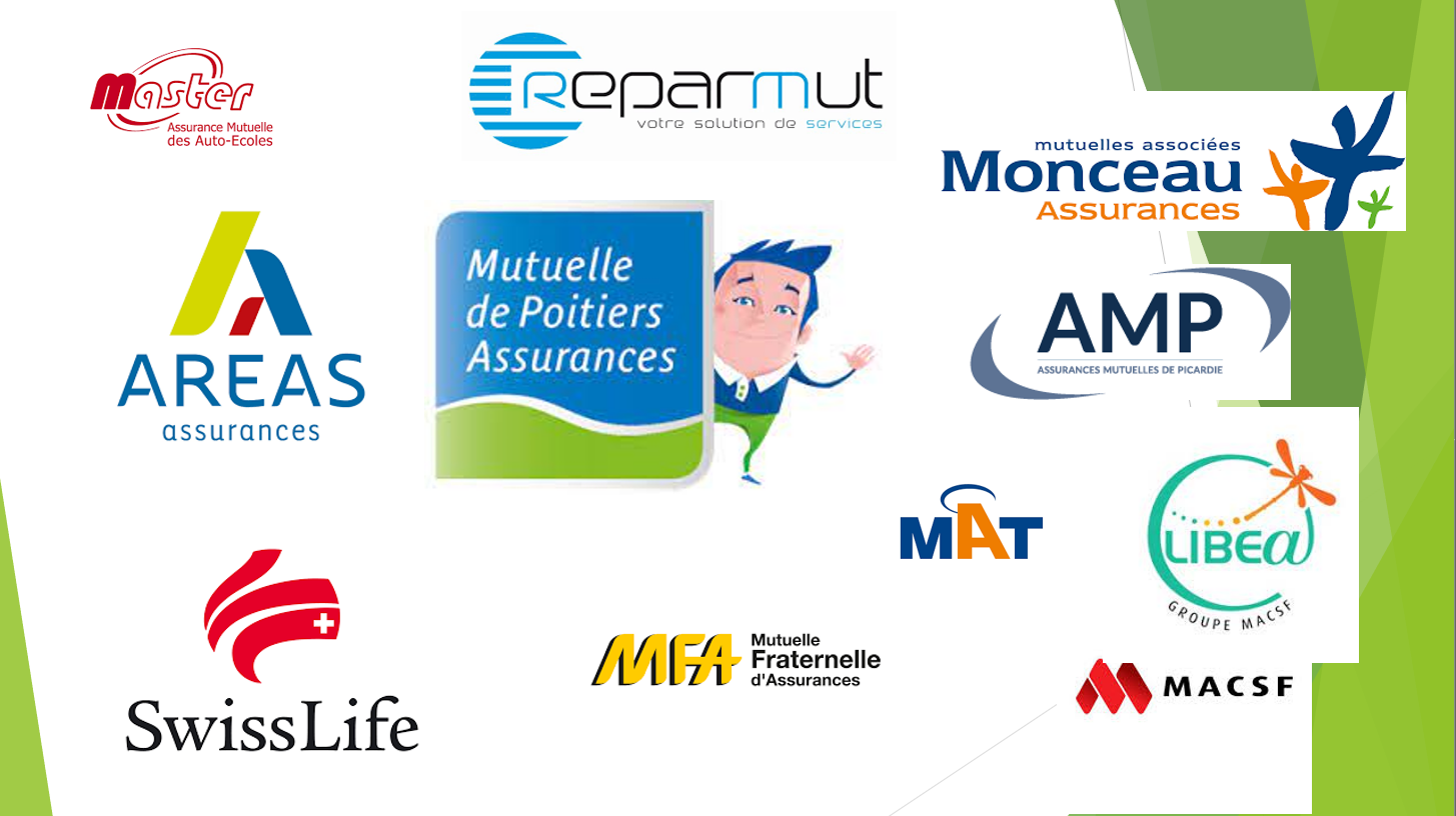 Les assurances auto avec lesquelles nous sommes en partenariat : Master, Reparmut, Monceau Assurances, Areas Assurances, Mutuelle de Poitiers Assurances, AMP, SwissLife, MFA, MAT, Libéa, MACSF